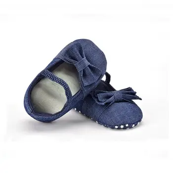 Mados Džinsinio audinio Baby girl Batai Minkštas neslystantis Pado avalynė naujai lovelę batai bamblys merginos Bowknot batai Patalpų Dėvėti