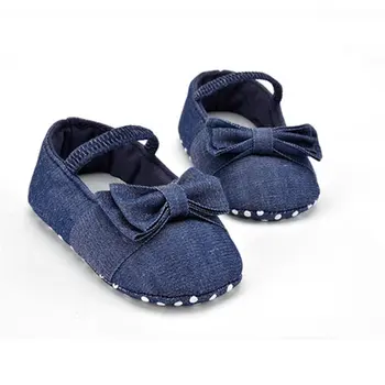 Mados Džinsinio audinio Baby girl Batai Minkštas neslystantis Pado avalynė naujai lovelę batai bamblys merginos Bowknot batai Patalpų Dėvėti