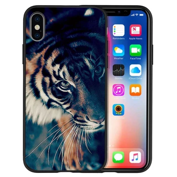Mados Kietas Gyvūnų Liūtas, tigras Juoda Telefono dėklas Skirtas iPhone 11 Pro Max XS Max XR X 8 7 6S Plius 5S SE 2020 Telefoną Padengti Etui