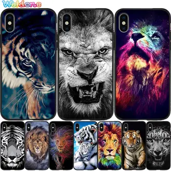 Mados Kietas Gyvūnų Liūtas, tigras Juoda Telefono dėklas Skirtas iPhone 11 Pro Max XS Max XR X 8 7 6S Plius 5S SE 2020 Telefoną Padengti Etui