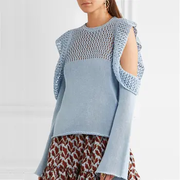 Mados off peties megztinis pavasarį, rudenį Megzti Megztinis moteriški megztiniai atsitiktinis palaidų ilgomis rankovėmis striukė, Megztinis moteriška