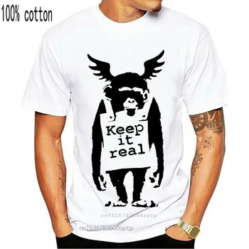 Mados T-Marškinėliai Vyrams, Drabužiai Banksy Gatvės Meno Keep It Real Beždžionė Vyrai (moteris yra) Marškinėliai Balti Vyrų Vasaros Stilius