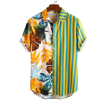 Mados Vyrų Havajų Marškinėliai Trumpomis Rankovėmis Streetwear Spausdinti Dryžuotas Kratinys Vasaros Prašmatnus Palaidinė 2021 Paplūdimio Drabužiai