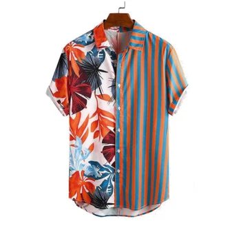 Mados Vyrų Havajų Marškinėliai Trumpomis Rankovėmis Streetwear Spausdinti Dryžuotas Kratinys Vasaros Prašmatnus Palaidinė 2021 Paplūdimio Drabužiai