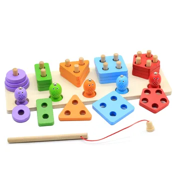 Magnetinio Žvejybos Žaidimas/Geometrinių Blokai Vaikams, Mediniai Žaislai, Kūdikių Žvejybos Penkis Ramsčių Vaikų Švietimo Žaislas Dovana