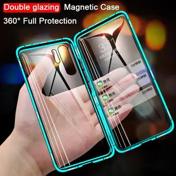 Magnetinės Metalo, Dvigubo Stiklo Pusėje Telefoną Atveju Huawei Honor Mate 30 20 10 Lite 30 P20 Pro 8X 9X Y9 Premjero P Smart Z 2019 Dangtis
