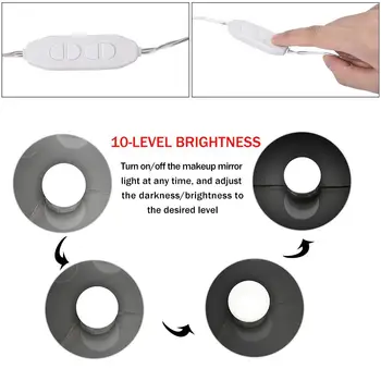 Makiažo Veidrodis, 10 Pritemdomi LED Light Bulb Kosmetikos Šviesos Usb Tuštybės Sienos Lempos Su Klijais tualetinis staliukas