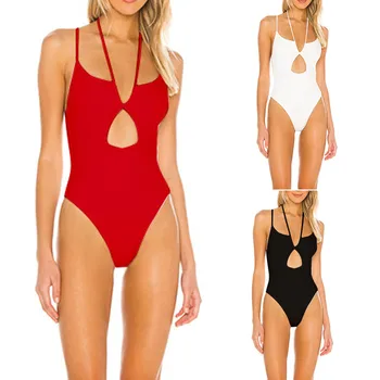 Maudymosi kostiumėliai Moterims, vientisas Kietas Spalvos, Pečių, Kaklo Tuščiaviduriai Atvira nugara vientisas maudymosi kostiumėlis Bikini Traje De Baño Mujer 2021 #40