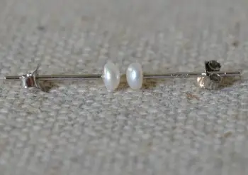 Maža Maža Auskarai 3.5-4mm Balta Originali Gėlavandenių Perlų 925 Sterlingas Sidabro Stud Auskarai Baby Vaikų Fine Jewelry