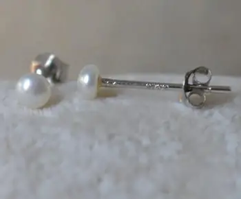 Maža Maža Auskarai 3.5-4mm Balta Originali Gėlavandenių Perlų 925 Sterlingas Sidabro Stud Auskarai Baby Vaikų Fine Jewelry