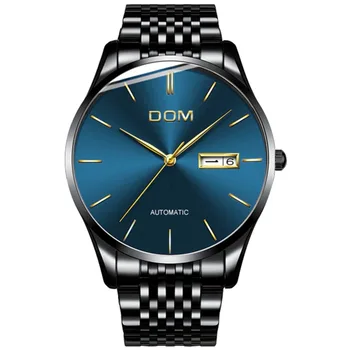 Mechaninis laikrodis DOM Laikrodžius Automatinė Mens Watch Top Brand Prabanga Atsitiktinis Oda atspari Vandeniui Žiūrėti Vyrai, M-89BK-2M