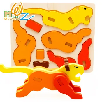 Mediniai asamblėjos gyvūnų blokai žaislai vaikams 3D Tangram surinkti žaislas berniukams, mergaitėms Ankstyvojo vaikų ugdymo žaislas