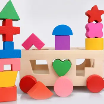 Medinių Blokų Formos Rūšiavimo Pėsčiomis Traukti Palei Automobilio Modelį Rankų darbo modelis žaislas, Švietimo, Vaikams, Žaislas, Formos pažinimo dovana kūdikiams
