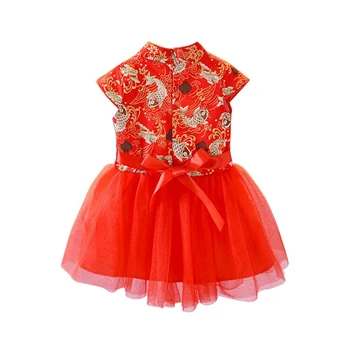 Medvilnės Baby Mergaitės Vaikų Kinų Stiliaus Suknelė Inscenizacija Mygtuką Dizaino Suknelė