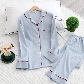 Medvilnės Pora Pižama, Japonijos ilgomis Rankovėmis vyriški Namų Kostiumas Turn-Žemyn Apykaklės Patogiai Moterų Pyjama Plius Dydis Sleepwear