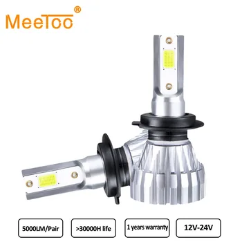 MeeToo H1 LED Ventiliatoriaus 9005 9006 Automobilio Rūko Žibinto 12V 6500K COB (Chip H3 Led Lemputės Automobiliams 5000Lm 50W H11 H8, H9 Luces Led Coche
