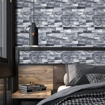 Miegamojo kambarį Lipni Šviesiai Pilka Senovinių Plytų Tekstūros Susisiekti Popieriaus Dirbtiniais Akmens Tapetai Ritinius TV Fone