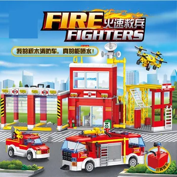 Miesto ugniagesių Blokai nustatyti brigada modeliavimas jet fire truck sraigtasparnis Gaisrininku stoties modelis žaislas vaikams, dovana