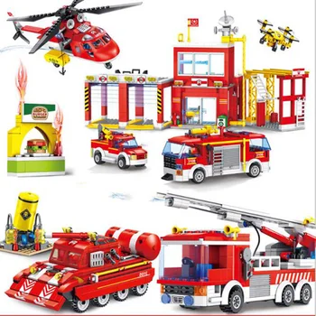 Miesto ugniagesių Blokai nustatyti brigada modeliavimas jet fire truck sraigtasparnis Gaisrininku stoties modelis žaislas vaikams, dovana