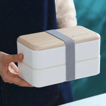 Mikrobangų Dvigubo Sluoksnio Priešpiečių Dėžutė Medinė Bento Box Nešiojamų Bako Langelis