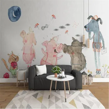 Milofi individualų didelis tapetai, freskos modernus minimalistinio ranka-dažytos mielas kiaulių gyvūnų, vaikų kambario sienos fone