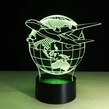 Mini Plokštumoje, Skristi Žemę 3D Lempa 7 Spalvų kaita, Nuotolinis Jungiklis 3d Naktį Lengvųjų Orlaivių Luminaria De Mesa, Vaikų Kambarys Šviesos