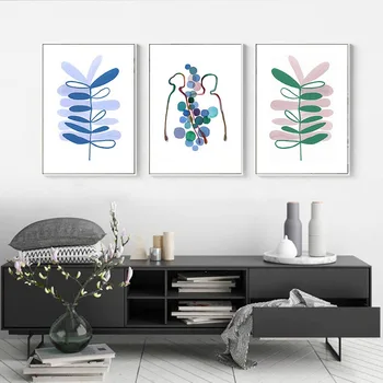 Minimalistinio stiliaus Sienos Menas Nuotraukos Šviežios Watercolour Mėlyna Botanikos Spausdinti ir Plakatą, Drobė, Tapyba, Modernus Miegamojo Namų Dekoro