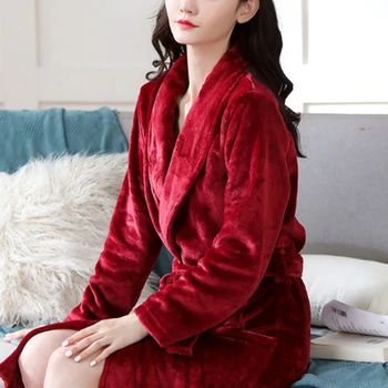 Moterims, Chalatai Žiemą Šiltas Flanelė Vilnos Nightdress Sleepwear Moteriška Pižama Namų Drabužių Persirengimo Kimono Viešbutis Chalatas