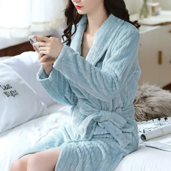 Moterims, Chalatai Žiemą Šiltas Flanelė Vilnos Nightdress Sleepwear Moteriška Pižama Namų Drabužių Persirengimo Kimono Viešbutis Chalatas