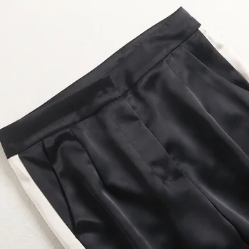 Moterims spalva blokas juodas švarkas tiktų naujas 2021 m. pavasarį, vasarą vieną mygtuką satino švarkas + ilgos kelnės sexy 2 komplektus gabalas