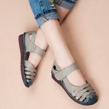 Moteris sandalai 2018 m. vasaros orui skylę, batai natūralios odos butas sandalai neslidus handmake minkštas moterų sandalai, batai