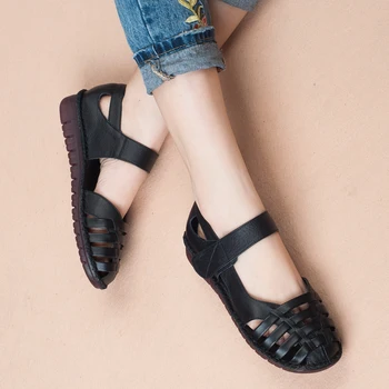 Moteris sandalai 2018 m. vasaros orui skylę, batai natūralios odos butas sandalai neslidus handmake minkštas moterų sandalai, batai