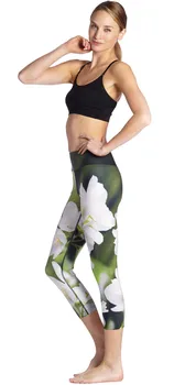 Moterys Baltųjų Jazminų Gėlių Spausdinti Fitneso Quick Dry Naudotis Antblauzdžiai Aukšto Juosmens Vidurio Blauzdos Energijos Kelnės Kelnės Ropa Mujer