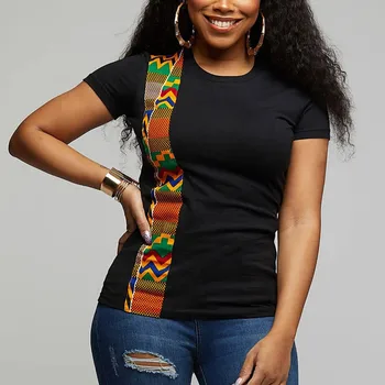 Moterų Afrikos Print T-Shirt O Kaklo trumpomis Rankovėmis Atsitiktinis Tee Topai Marškinėliai Streetwear Marškinėlius Moterims Geometrc Kratinys Marškinėliai