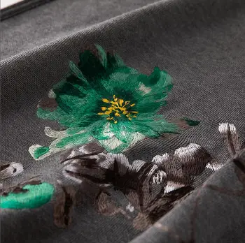 Moterų derliaus gėlių vilnos Skraistę tranšėjos paltai siuvinėjimo gėlių elegantiškas prarasti panele laisvalaikio megztiniai Žaliojo Viršutiniai moterų M-XXL