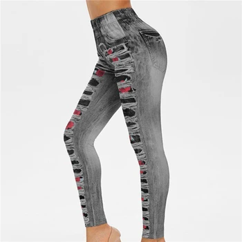 Moterų Mados 3D Jean Spausdinti Antblauzdžiai Ilgas Kelnes Aukšto Juosmens Atsitiktinis Fitneso Kelnės Elastingos Juosmens Liesas Kelnės Plius Dydžio Kelnės