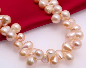 Moterų Papuošalai gamtos perlas 10mm vandens lašelius rožinė baroko gėlavandenių perlų vėrinį dovana 17