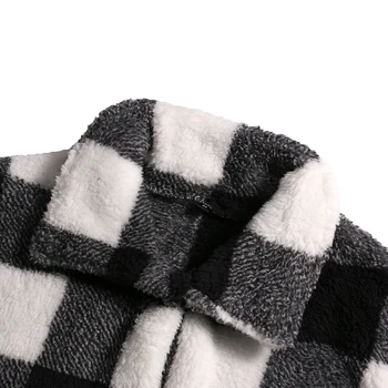 Moterų Pledas Mygtuką Žemyn Striukė Žiemos Atsitiktinis ilgomis Rankovėmis Fuzzy Fleece Loose Atvartas Kailis su Kišenėmis