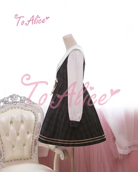 Moterų Preppy Stiliaus Karūnos Siuvinėjimo Pledas Patikrinimus Sailor Apykaklės Lolita Dress Žiemos Ilgos Rankovės Mielas Lankas Pin Vienas Gabalas