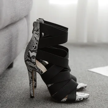 Moterų sandalai Stretch Audinys Paslysti Ant 11 cm storio Kulniukai Aukšti kulniukai, Suapvalinti Tne Seklių Serpentine avalynė moterims, batų dydis 35-42