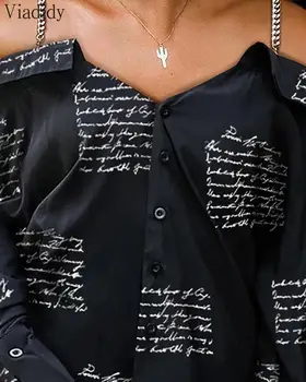 Moterų Sexy Laiškas Spausdinti Grandinės Dirželis Mygtuką Dizaino Marškiniai, Elegantiškas Palaidinė