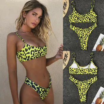 Moterų Sexy, Leopardas Bikini Komplektas, Push-up UnPadded Liemenėlė maudymosi kostiumėlis Triangle Bather Rinkinys