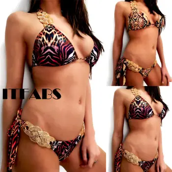 Moterų Sexy, Leopardas spausdinimui Nėrimo Tvarstis Bikini Komplektas 2vnt Ponios e Push-up Paminkštintas Bikini maudymosi kostiumėlį, maudymosi Kostiumėliai, Maudymosi Kostiumą