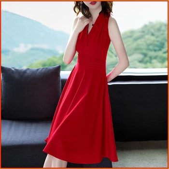 Moterų Sexy Šalis Suknelė Slydimo korėjos vientisas Sundresses Ilgai Midi Raudona Suknelės Moterims Vasaros Drabužių 2021 Suspender Sijonas