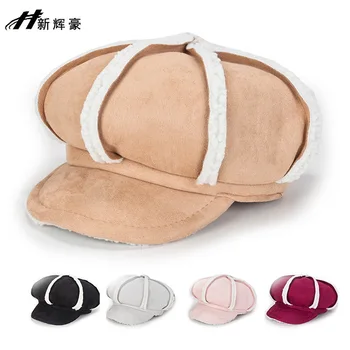Moterų skrybėlę rudens ir žiemos naujas ponios beretės sutirštės avikailis šilta mada moterų skrybėlės