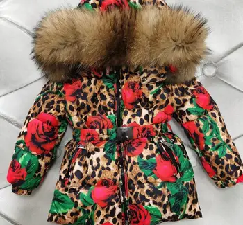 Moterų, vaikų, leopardas Meškėnas Kailių Apykaklės Gobtuvu Trumpas Moterų Žiemos Plunksnų Pūkų Paltai Antis Žemyn Striukė Žiemos Puffer Parko