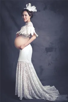 Motinystės Fotografija Rekvizitai Nėščių Moterų nėriniai Suknelės Nėštumo fotosesiją Rankovių Gėlių ilgai Dres