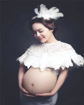 Motinystės Fotografija Rekvizitai Nėščių Moterų nėriniai Suknelės Nėštumo fotosesiją Rankovių Gėlių ilgai Dres