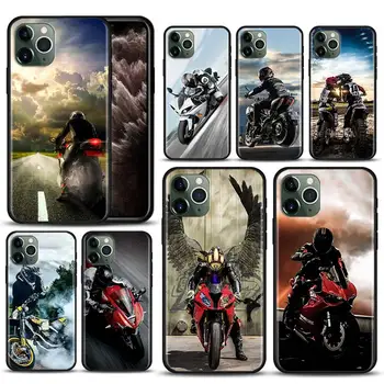 Moto Kirsti Motociklų Sporto Silikoninis Telefono dėklas Skirtas iPhone 12 Mini Pro 11 X XS Max XR 7 8 6 6S Plus SE 2020 Korpuso Dangtelį Coque