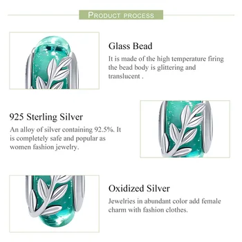 Murano Stiklo, Medžio, Žalia žavesio Karoliukai Originali 925 Sterlingas Sidabro Tinka visos originalios Apyrankės moterims Bijoux 